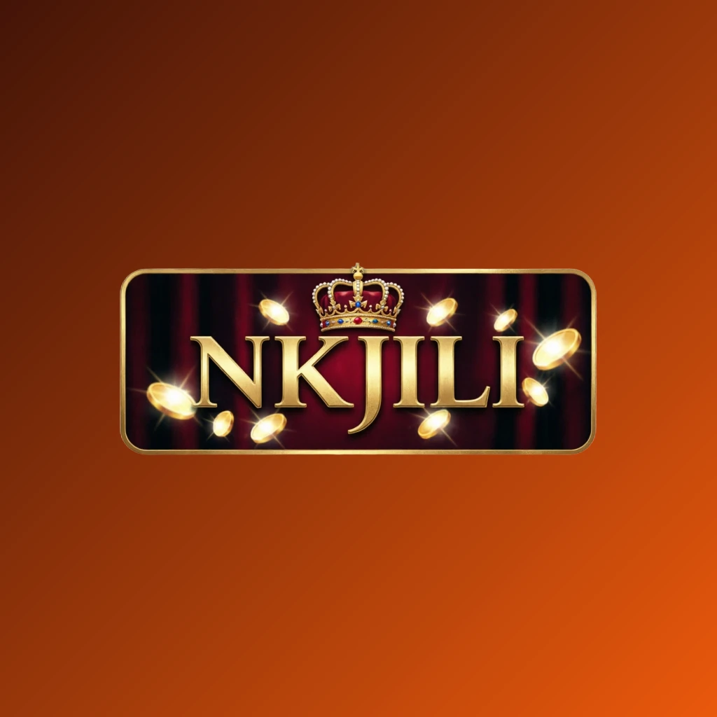 NKJILI casino-style logo with golden letters, a crown element, and sparkling coins, creating a luxury gaming atmosphere on a transparent background in a wide horizontal rectangular wordmark format
